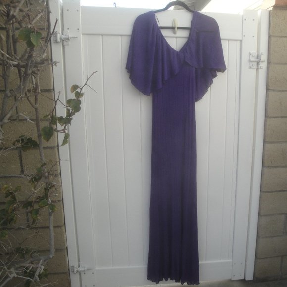 Zara Womens Dress Size Small Purple Metallic Maxi Long Flutter Sleeves - Picture 2 of 7